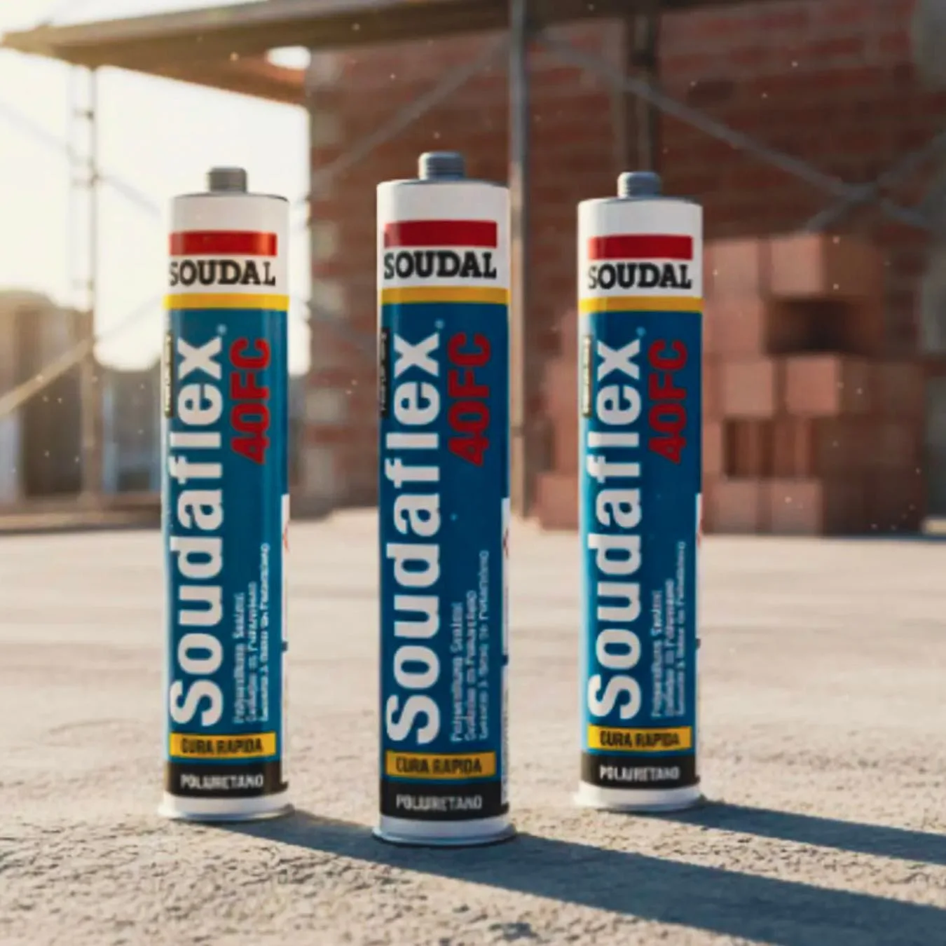Cartuchos Soudaflex Soudal en contexto de construcción profesional.